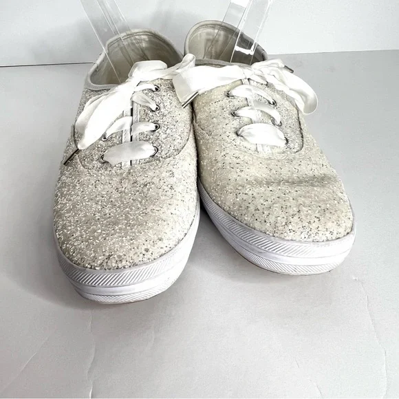 Keds X Kate Spade White Glitter Champion Lace-Up Sneakers Wedding Prom Sz 11 - Picture 4 of 8